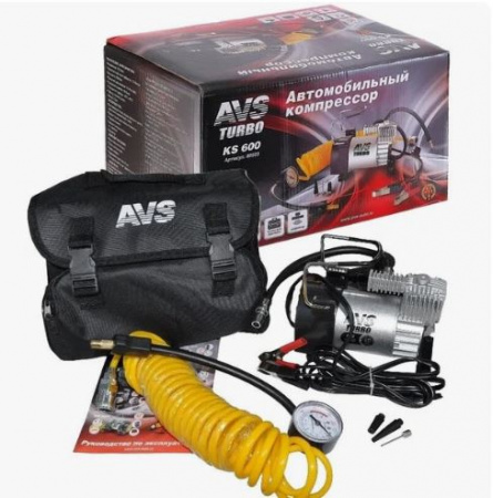 Компрессор автомобильный AVS KS600 (12В, 10атм, 60л/мин,23А, 3 насадки, сумка)*