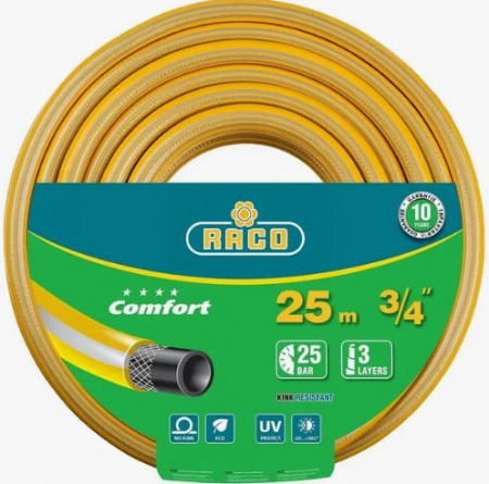 Шланг поливочный RACO COMFORT 3-х слойный, 3/4" - 25 м (желтый)